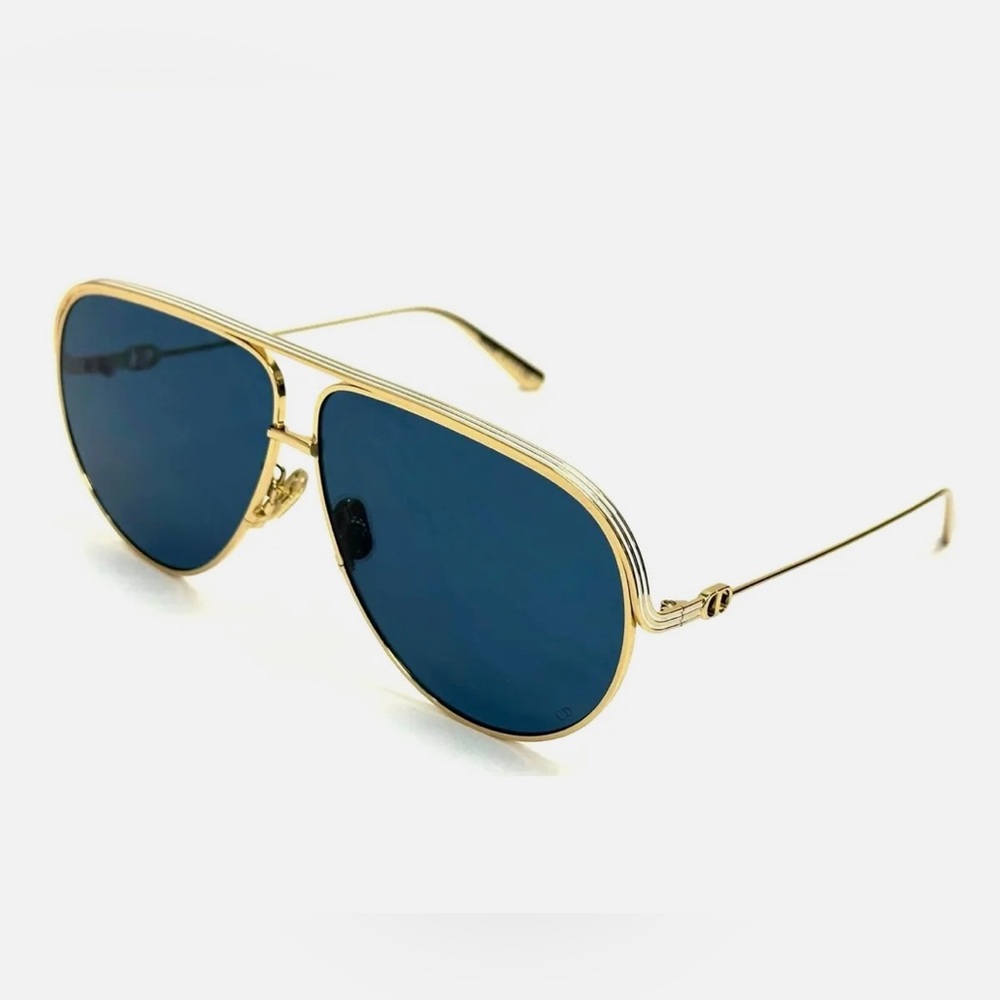 CHRISTIAN DIOR EVERDIOR A1U B0B0 GOLD BLUE LENSES WOMEN AUTHENTIC SUNGLA…